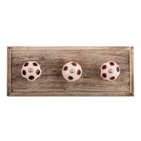 Navy Blue Dot Ceramic Wooden Hooks